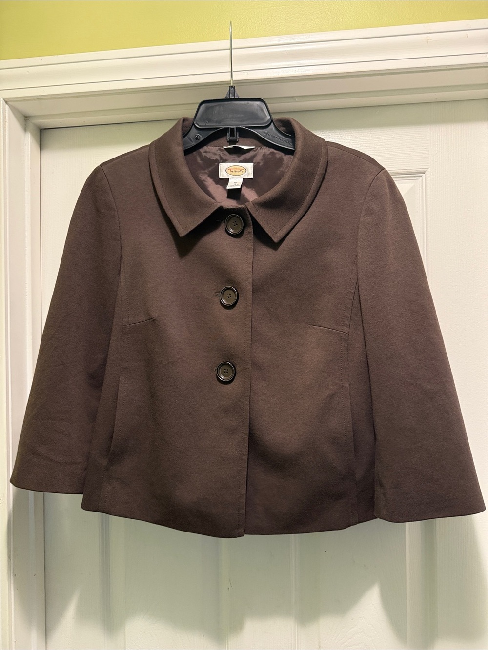 Talbots Brown Cropped Blazer Jacket Pleated Back Stretch Size 10 - Picture 2 of 7
